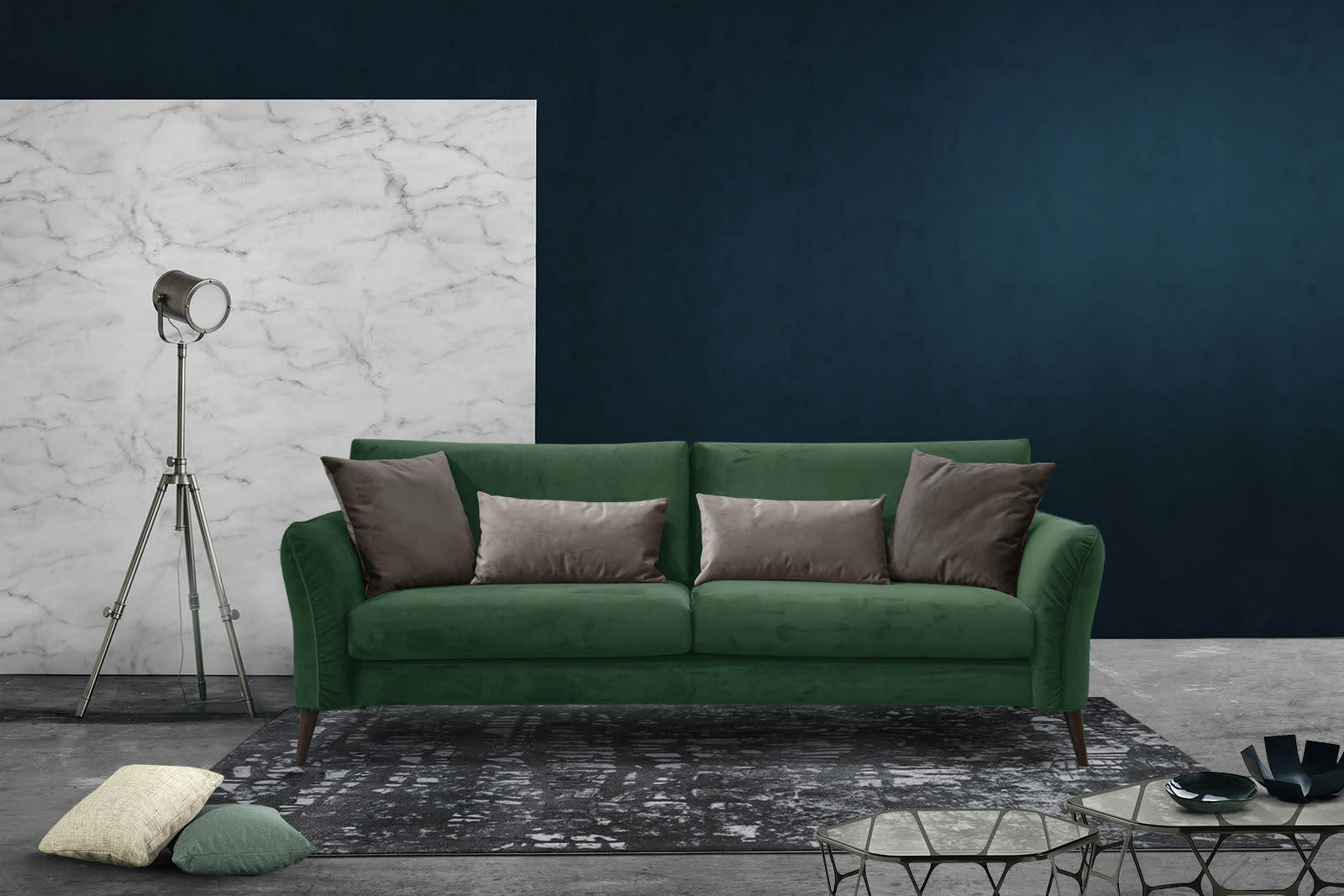 FIGARI - Canapé 3 places tissu vert