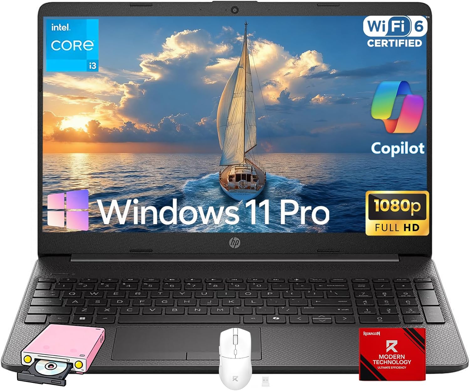 HP 250G-Series Premium Business Laptop - 32GB RAM  1TB SSD  15.6 Full HD Display • 13th Gen Intel i3-1315U CPU (Up to 4.5Ghz)  Numeric Keypad  Wi-Fi 6  Win 11 Pro  Camera  with Accessories