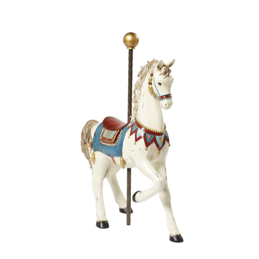 CARROUSEL - Statue cheval écrue effet vieilli H53