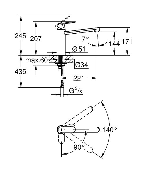 GROHE Mitigeur monocommande Evier Eurosmart Cosmopolitan Chromé 30199000