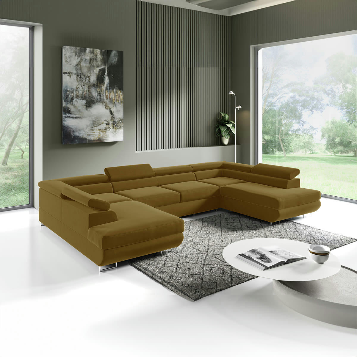 - Canapé en u 5 places convertible moutarde