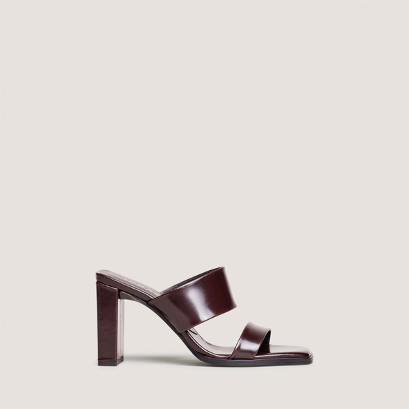 Mules à talons et doubles lanièresen cuir marron foncé | BRITNEY