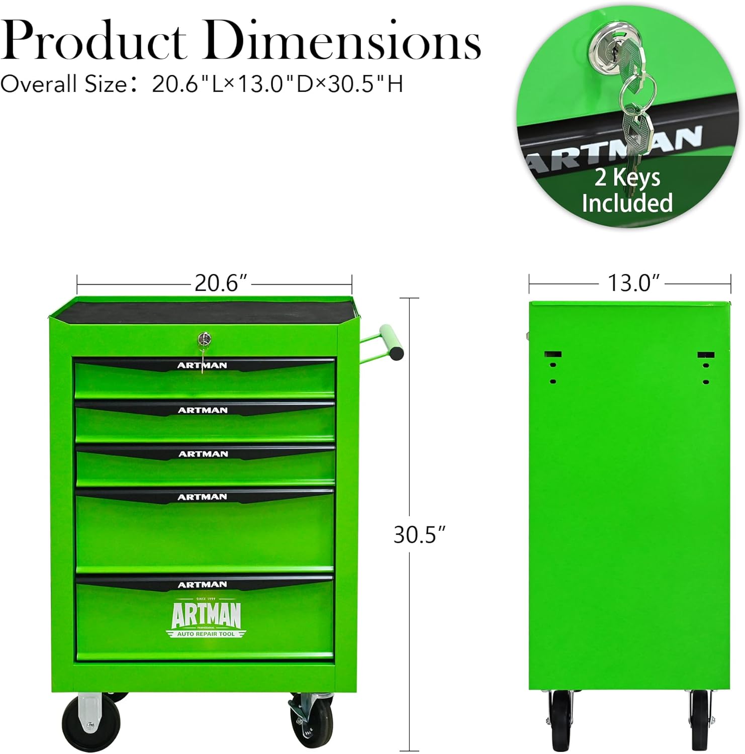 5 Drawer Rolling Tool Cart on Wheels,Multifunctional Mobile Metal Tool Chest,Drawers Rolling Trolley Organizer Tool Storage Box for Repair Shop,Warehouse,Garage,Workshop(5 Drawers-30.5H-Green)