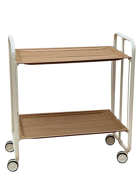 Desserte pliante BAUHAUS avec roulettes, Structure blanche, 2 niveaux, 4 positions