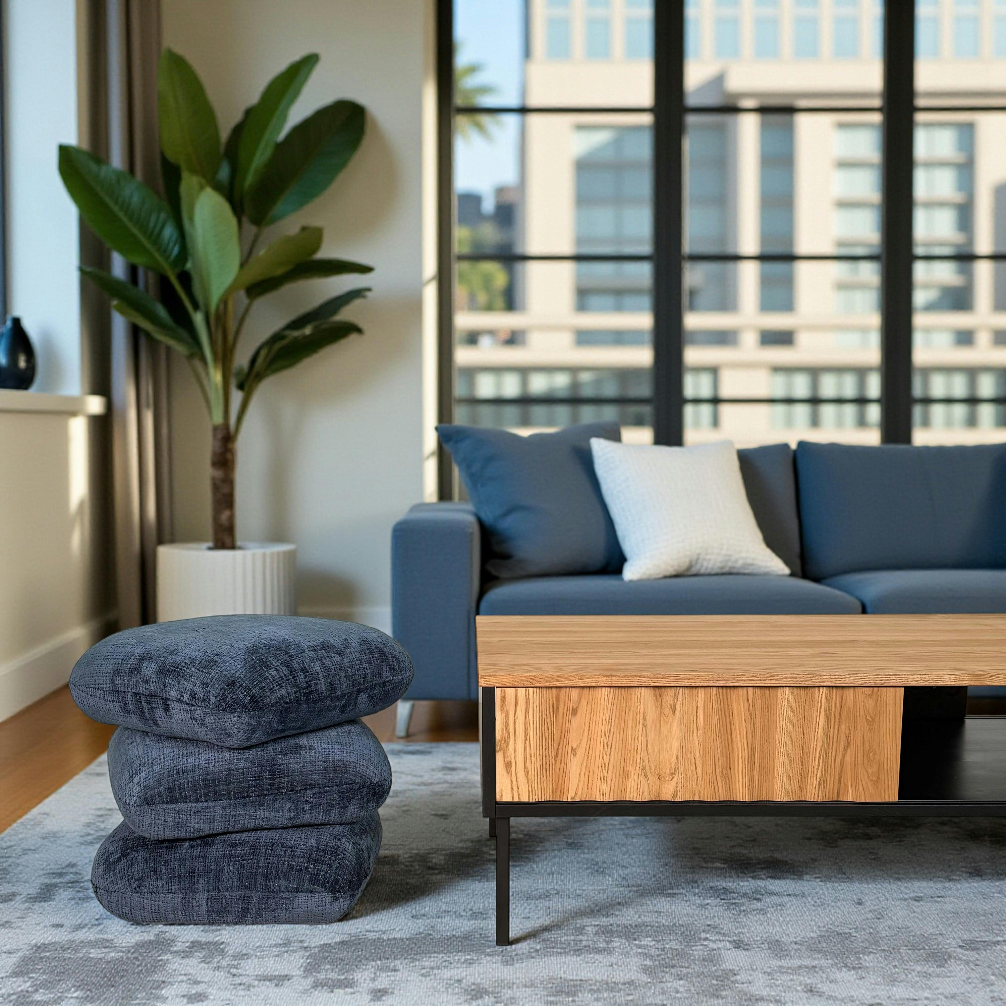 Pouf pivotant bleu nuit effet coussins empilés IENA