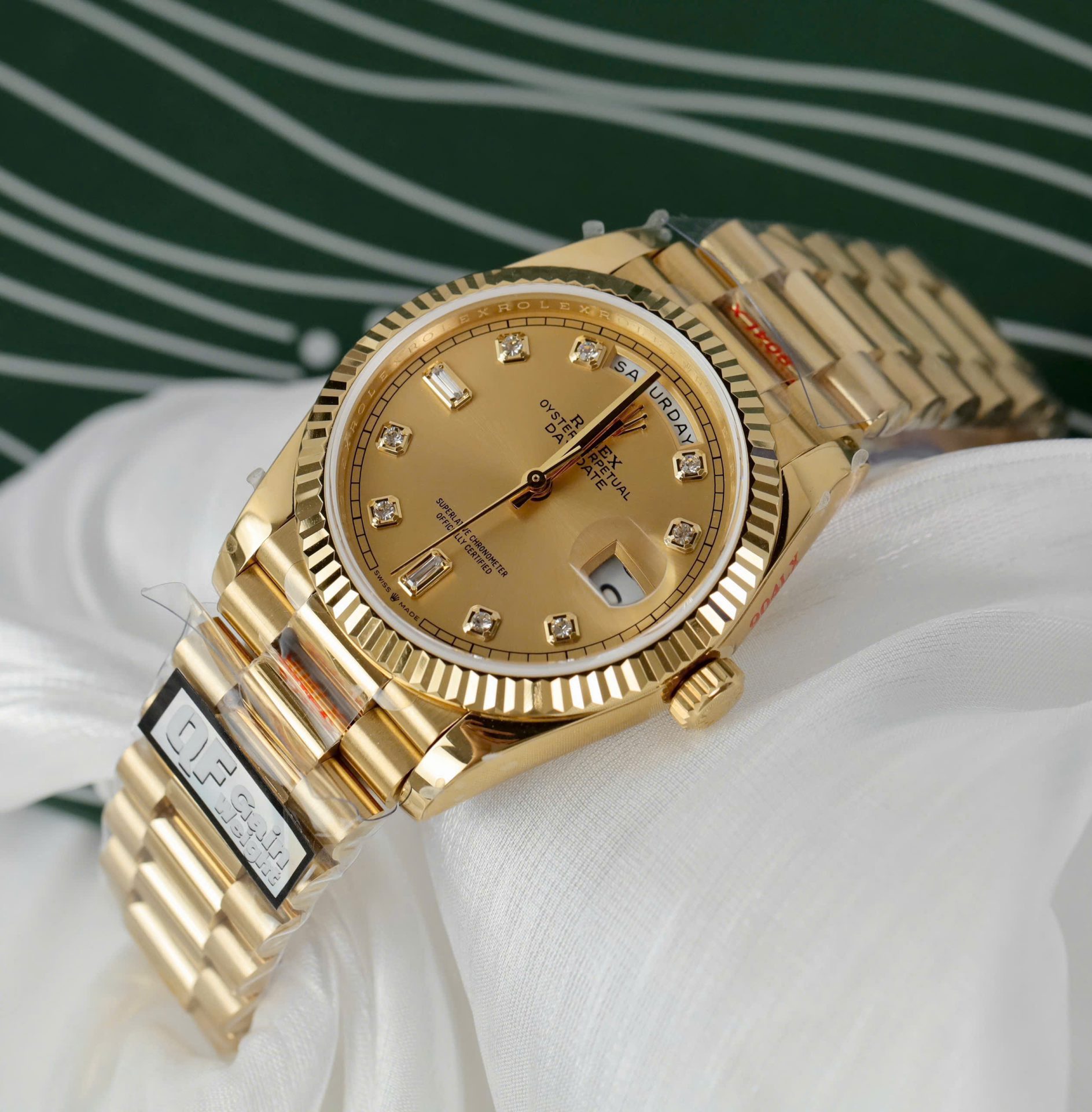 Rolex Day-Date 128238 YG Plated Champagne Dial CZ Diamonds 36mm Super Clone