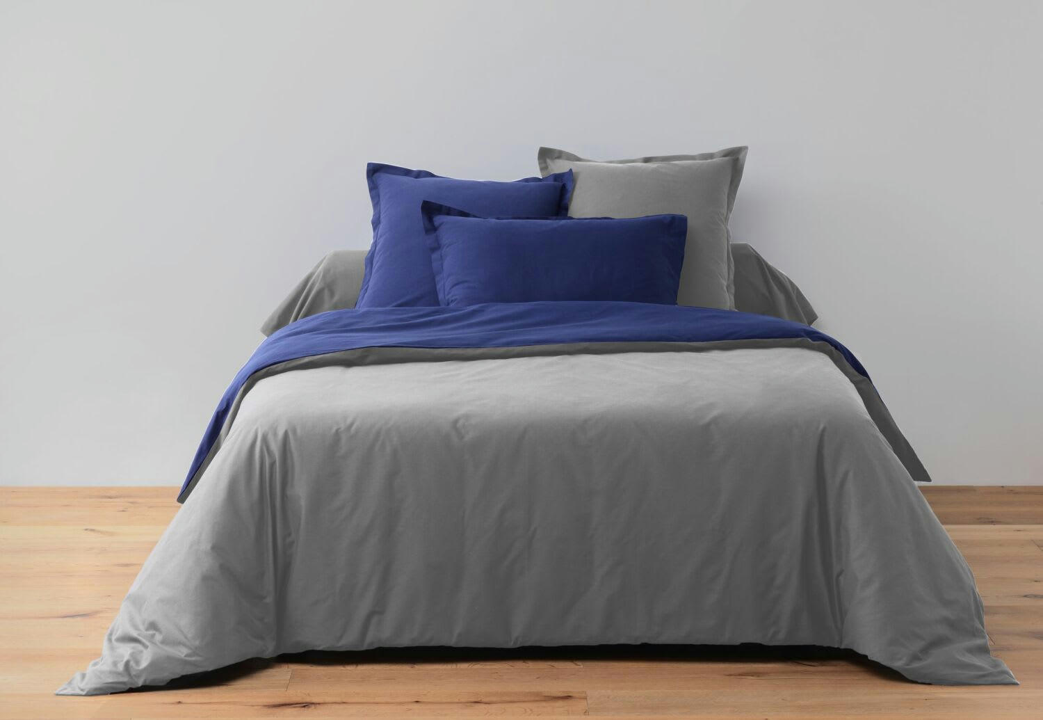 BICOLORE - Parure housse de couette coton bleu 240x260 cm