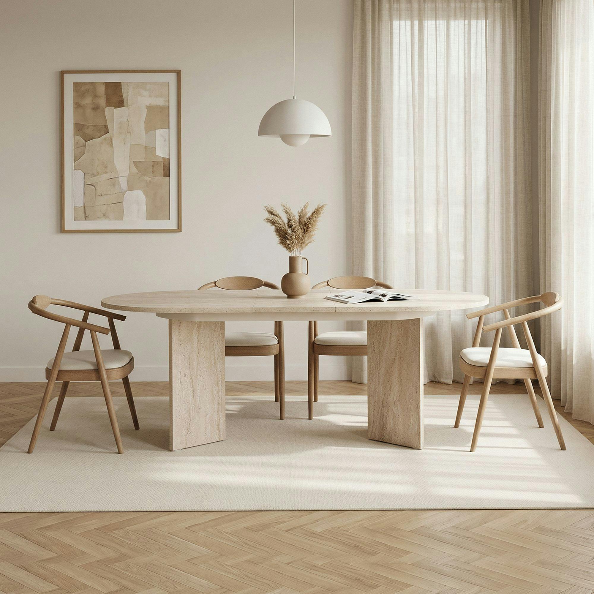 Table ovale extensible effet travertin 160-200 cm MARFA