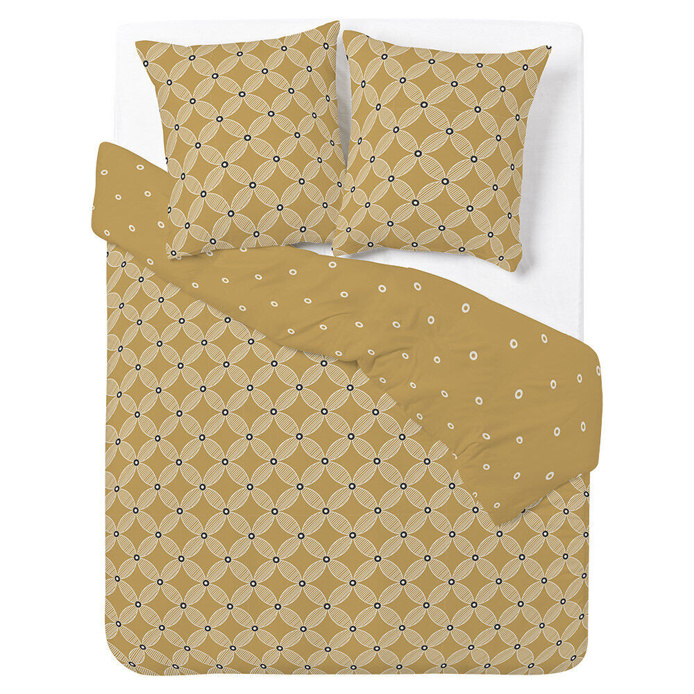 Parure de lit 2 personnes 240x220cm polycoton carreau de ciment marron