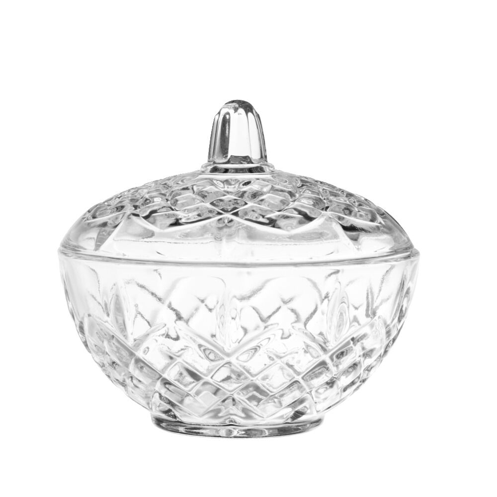 Coupelle en verre avec couvercle motif losange Ø12xH12cm