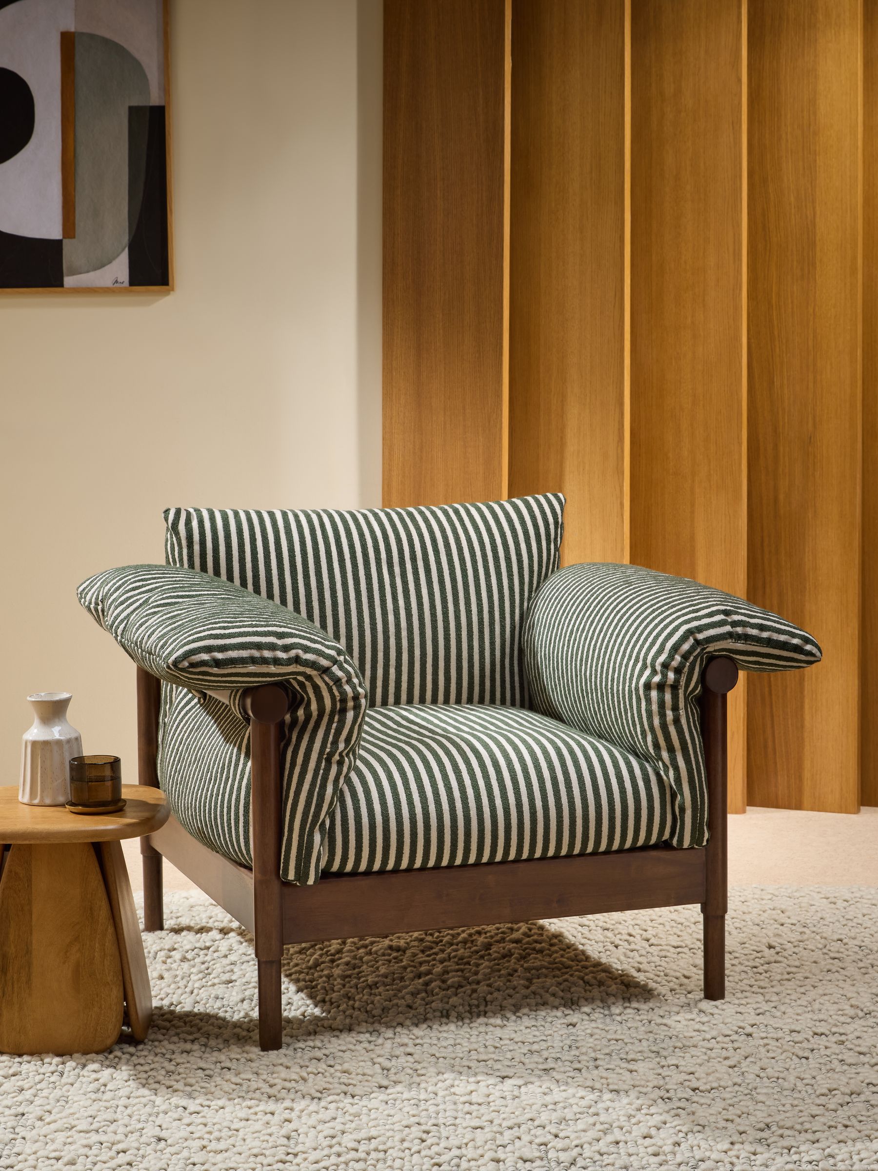 Solen Accent Chair in Dark Green Boucle Stripe