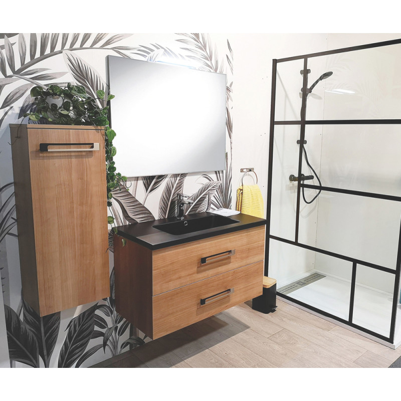 Colonne de salle de bain Lenca cerisier miel et noir 35 cm ONDÉE