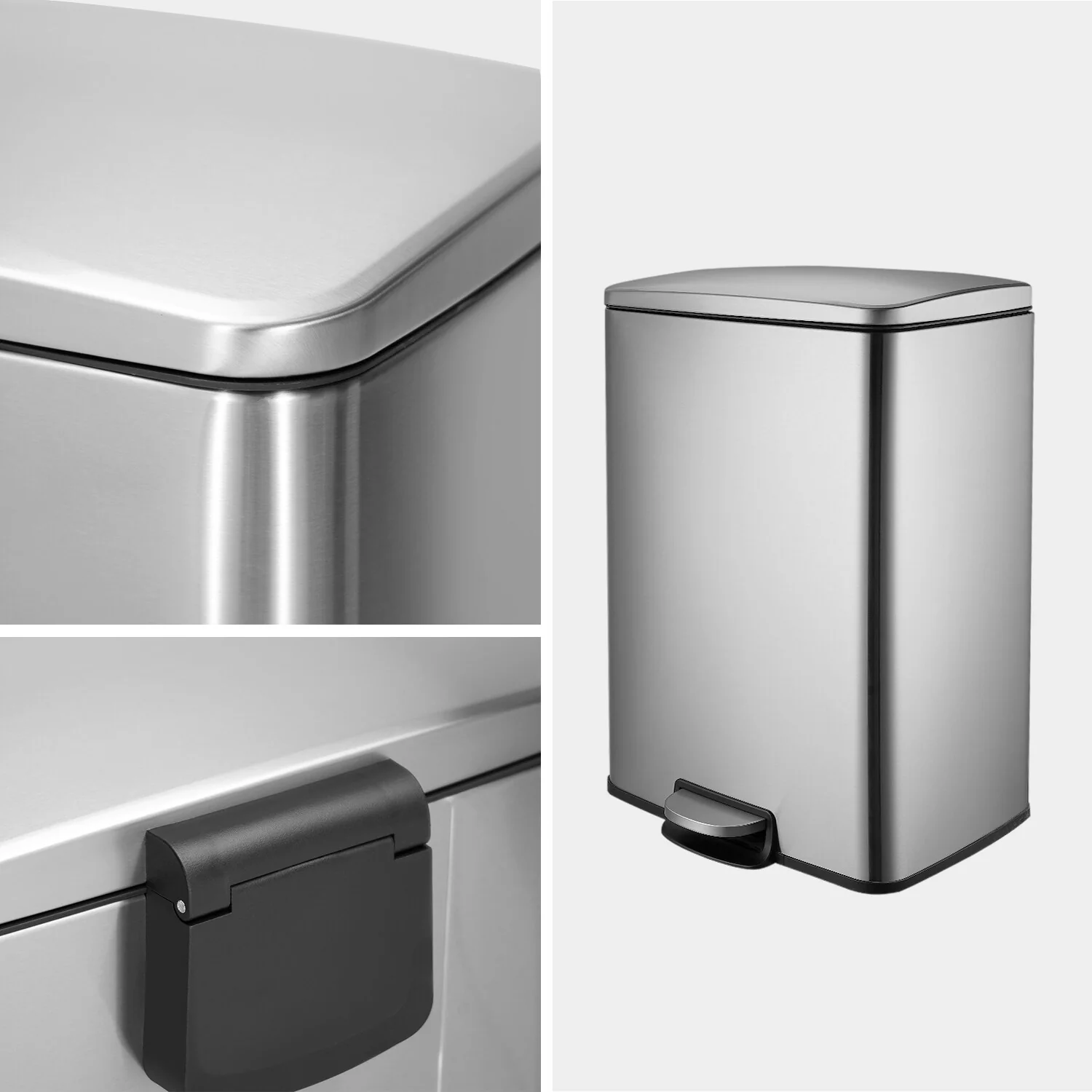 Innovaze 13 Gal./50 Liter Rectangular Stainless Steel Step-on Trash Can for Kitchen