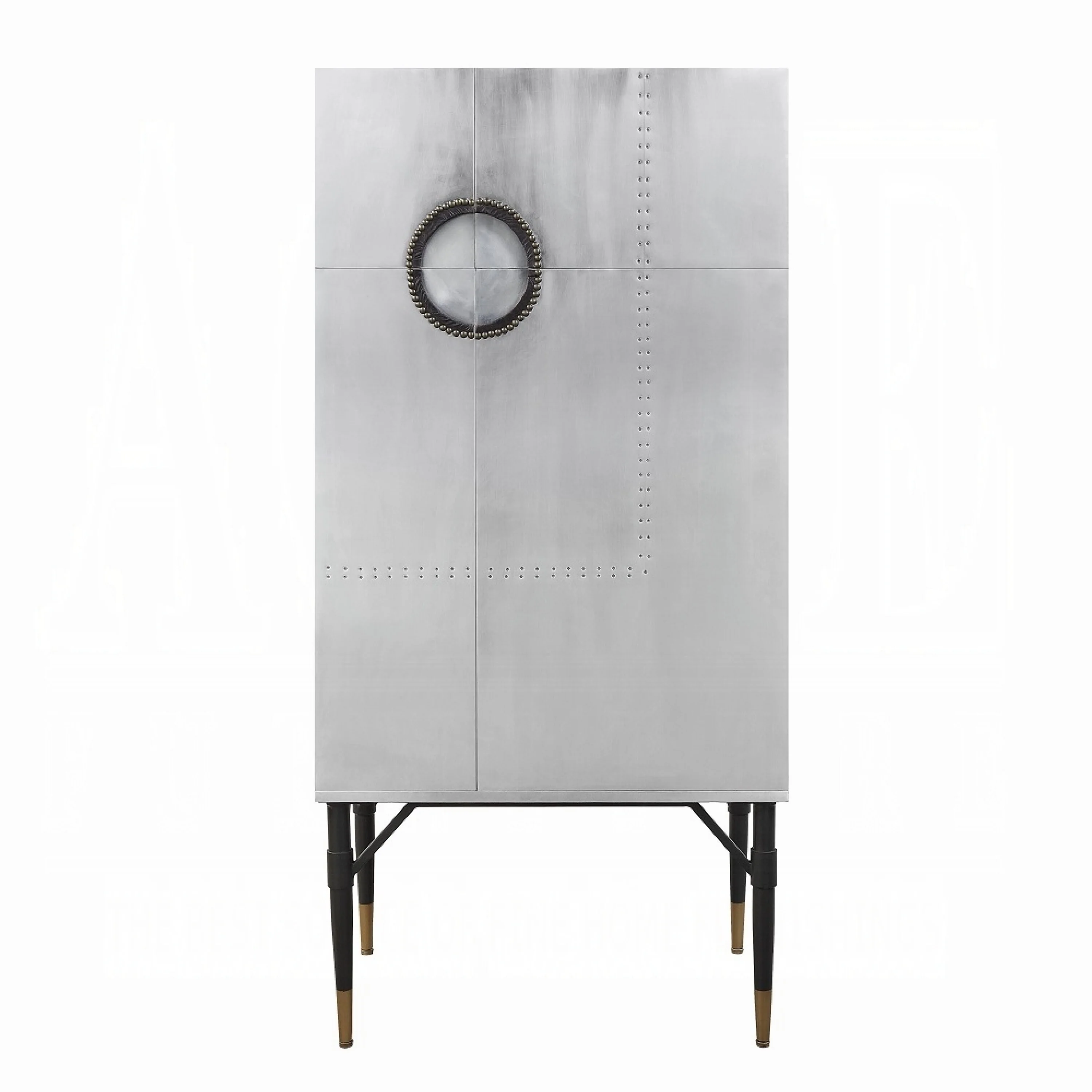 Wine Cabinet, Industrial Retro Chrome Metal, 65 Inch, Silver and Black