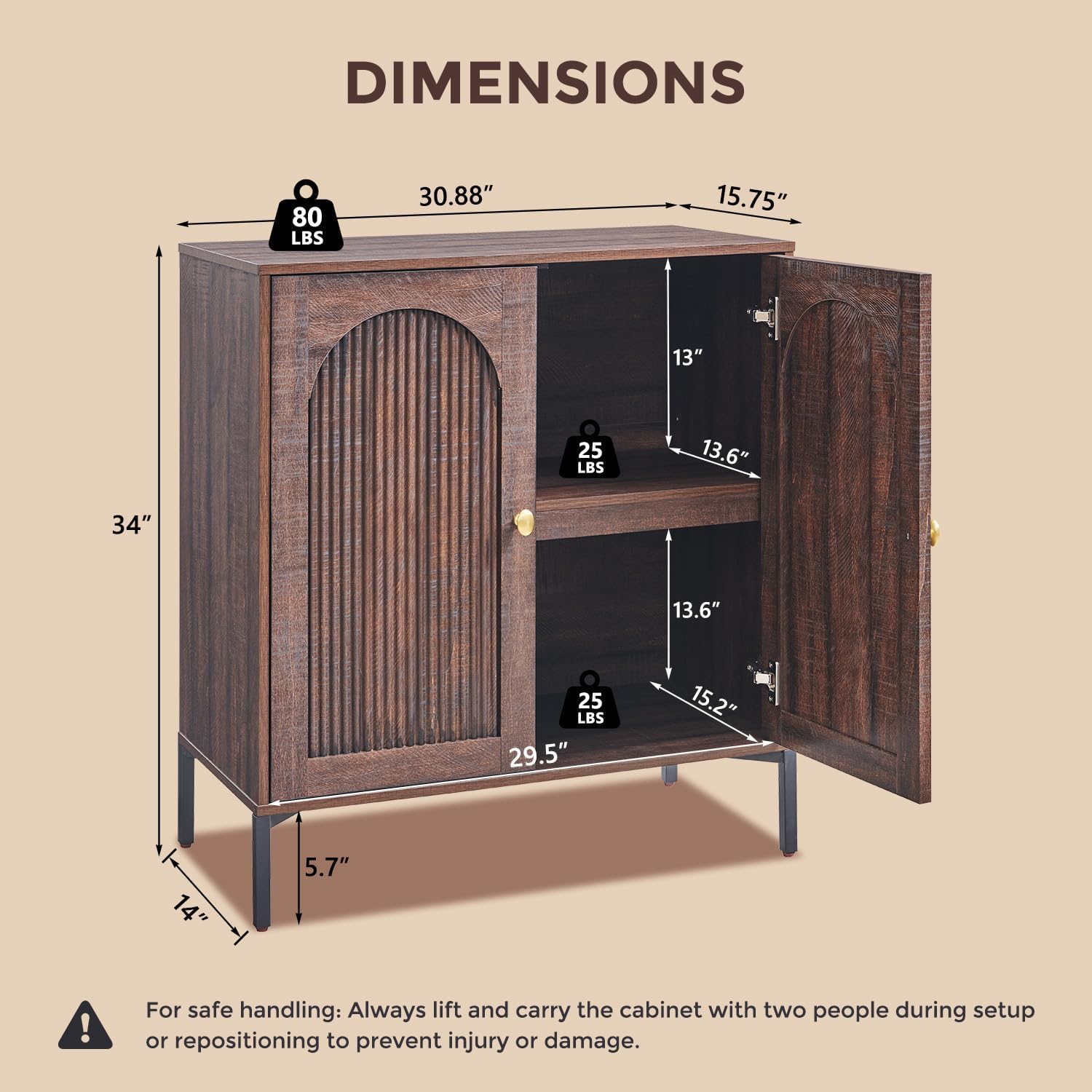 Modern TV Stands for 80 Inch TVs, 92.63 W Wood Entertainment Center w/Adjustable Shelves, Mid Century Modern TV Stand w/Arched Fluted Doors, Media Console Cabinet for Living Room, Brown