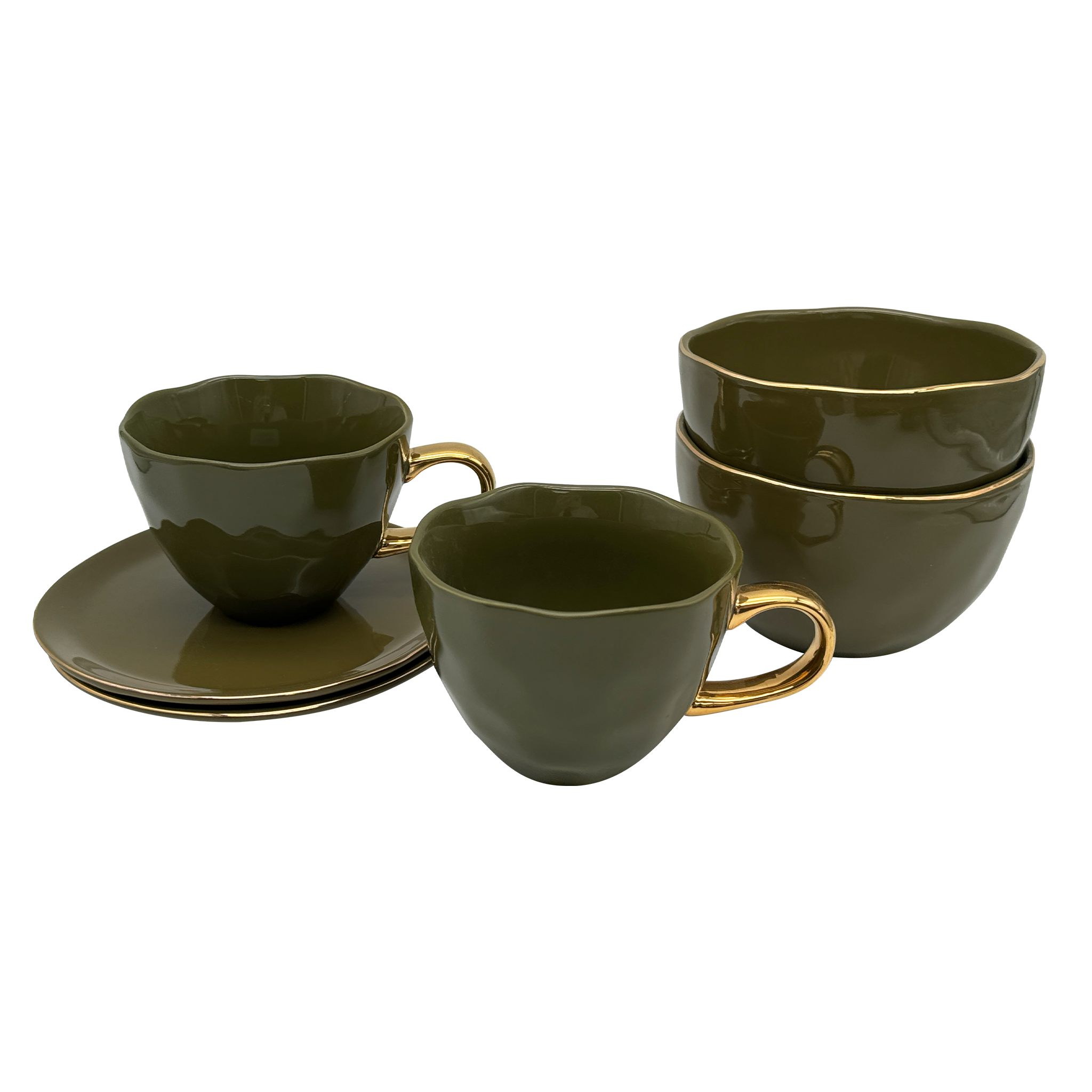Urban Nature Culture Good Morning serviesset cup cappuccino/tea kopje met bord en kom - Fir Green - 6 delig