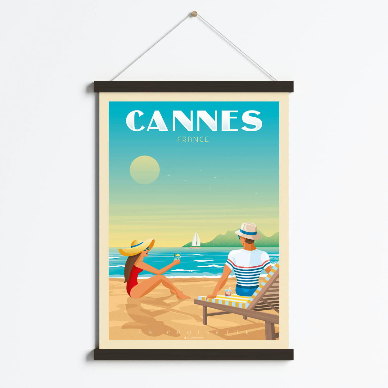 - Affiche Cannes France + Cadre Magnétique (Bois Noir) 50x70 cm