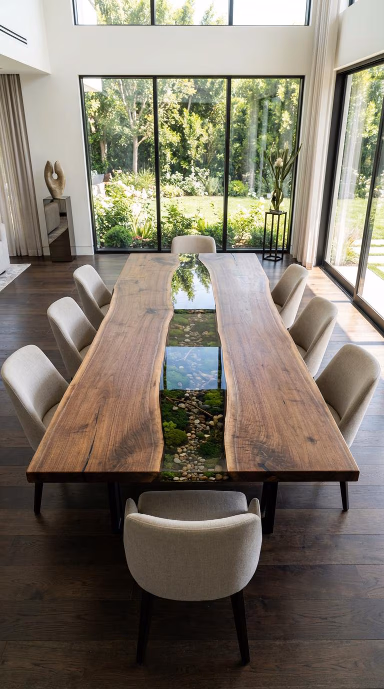 Forest River Epoxy Dining Table, Walnut Moss River Table, Custom Live Edge Dining Table, Nature Inspired Table, Luxury Handmade Furniture