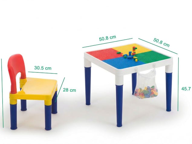 Children's 2-in-1 Building Blocks Table & Chairs Set w/ 100 Blocks