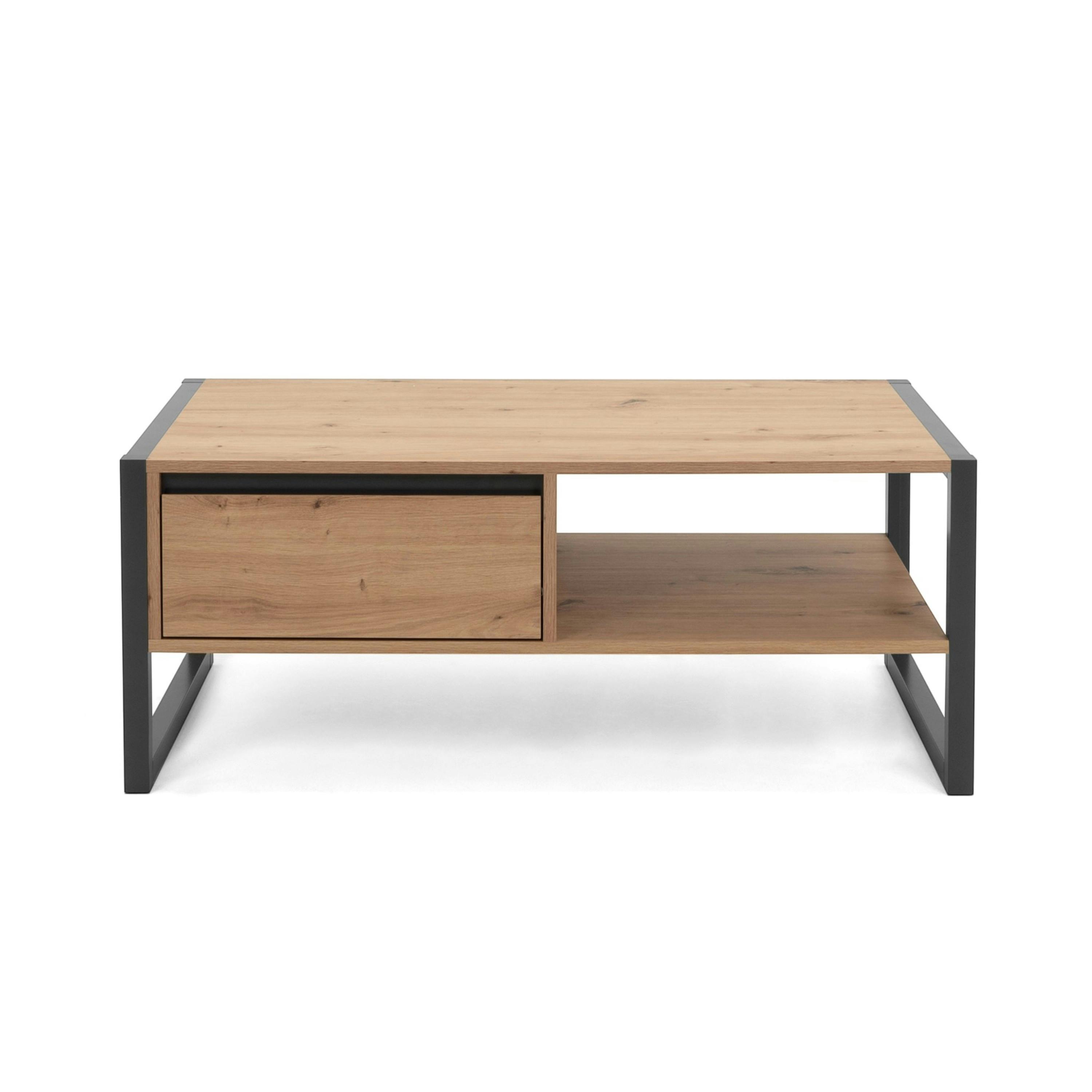 Table basse effet chêne 1 tiroir 1 niche ALVA