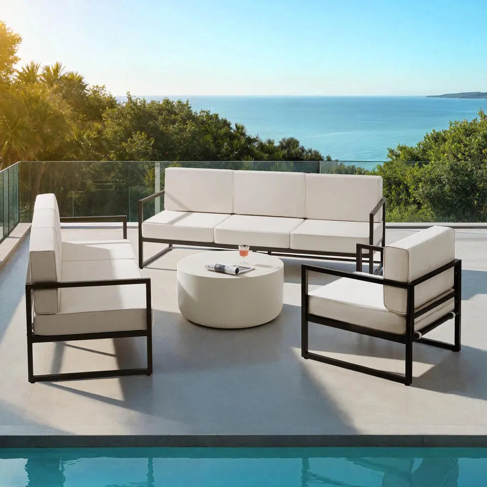 tectake Tuin-loungeset Comosa voor 7 personen, XXL kussens, Bruin / Beige