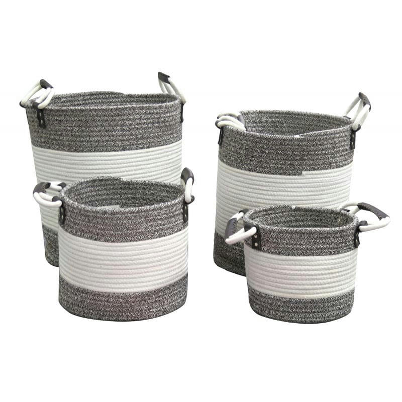 COTON - Lot de 4 paniers rond en corde de coton marron et blanc