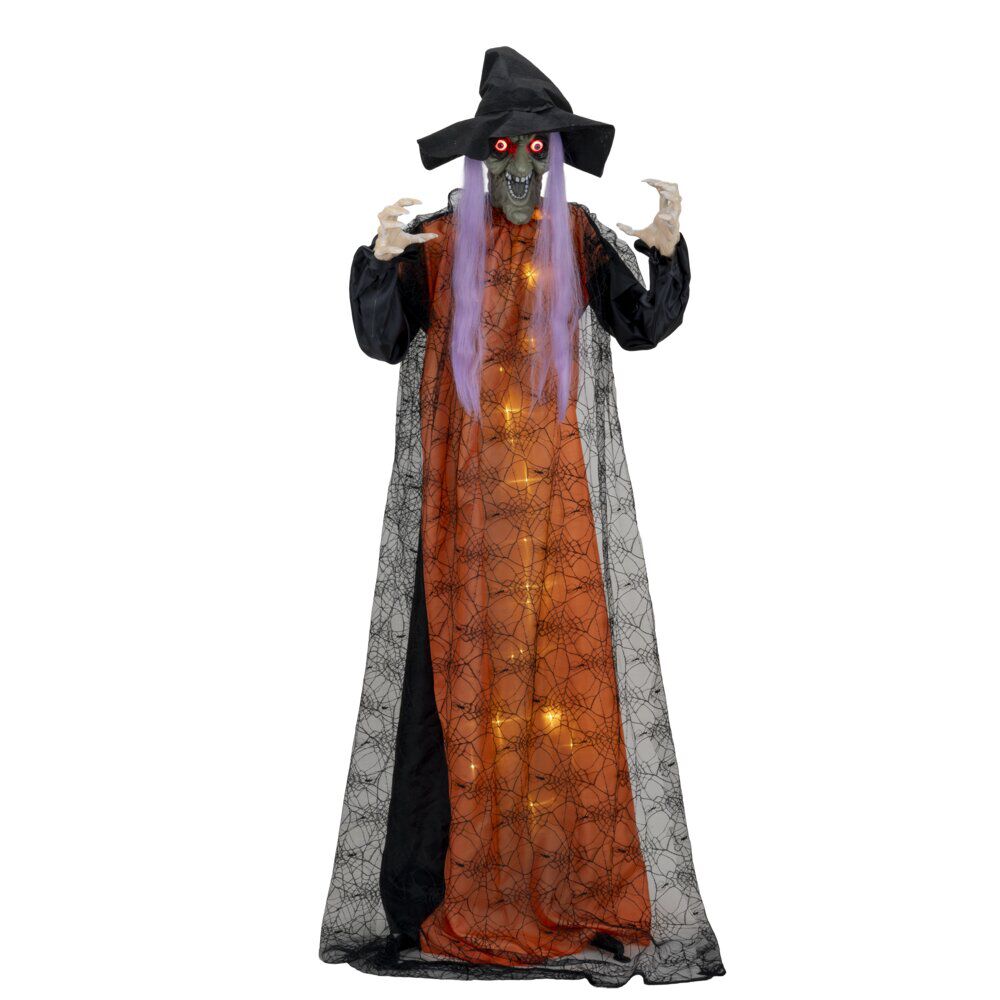 Décoration Halloween automate sorcière son et lumière H160cm