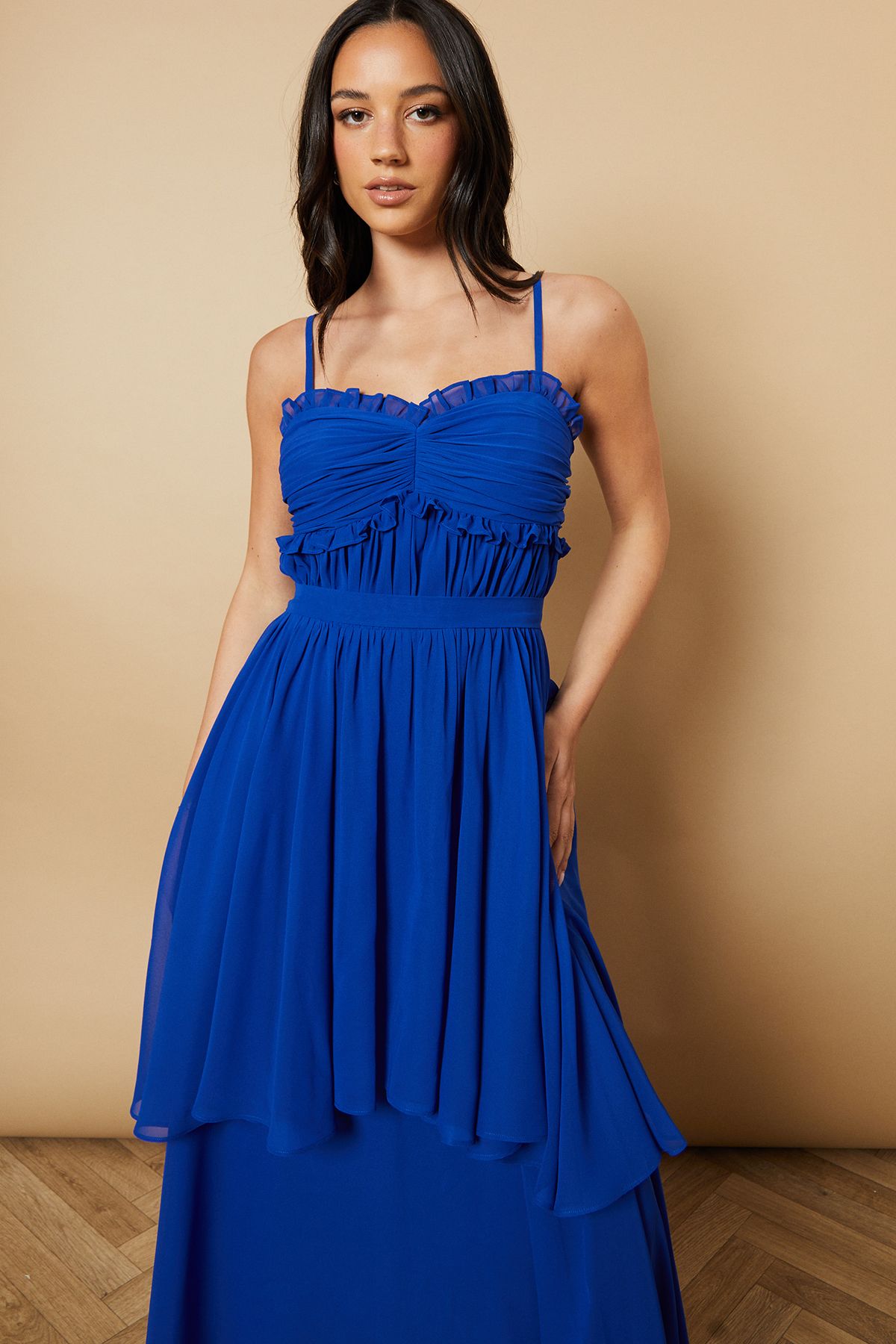 Oasis Strappy Scallop Bust Tiered Midi Dress