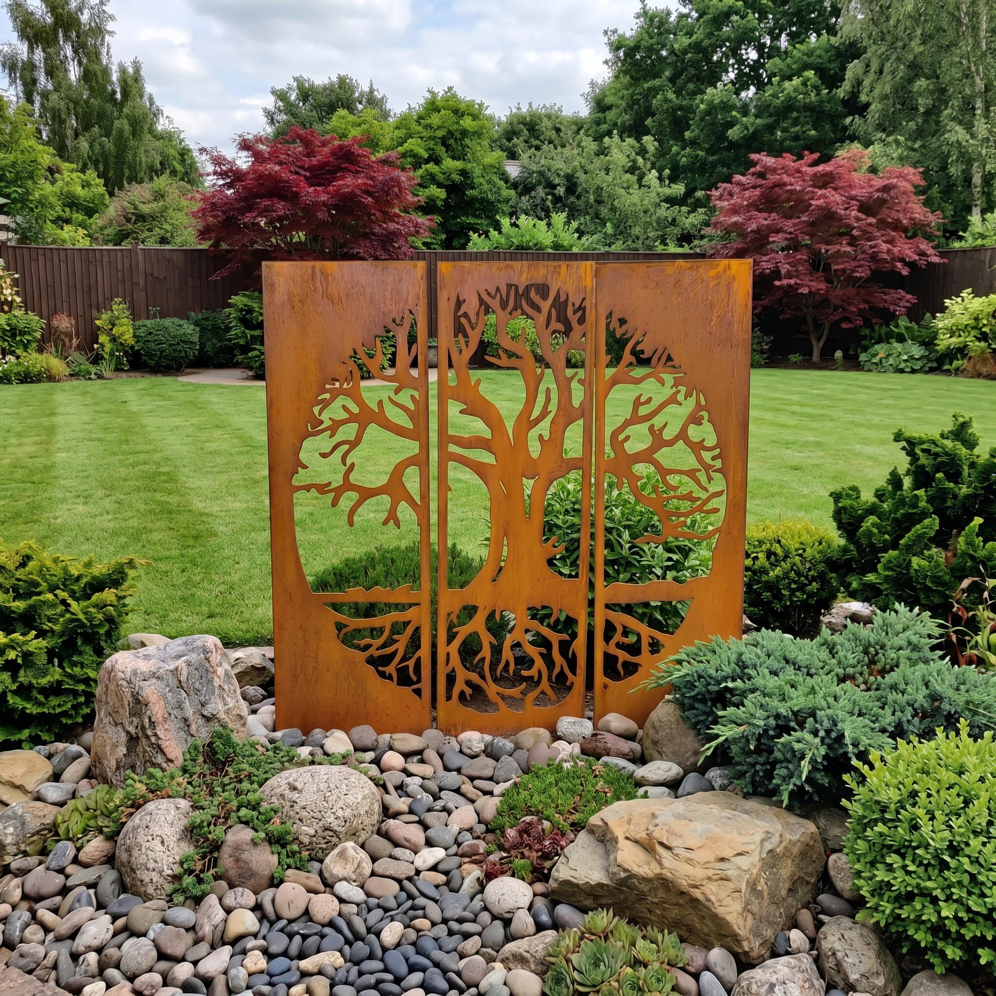 Tree of Life Steel Yard Art 4'x4' w/ Stakes | Outdoor Metal Art | Unique Garden Bed Decor | One-of-a-Kind Gift | M908