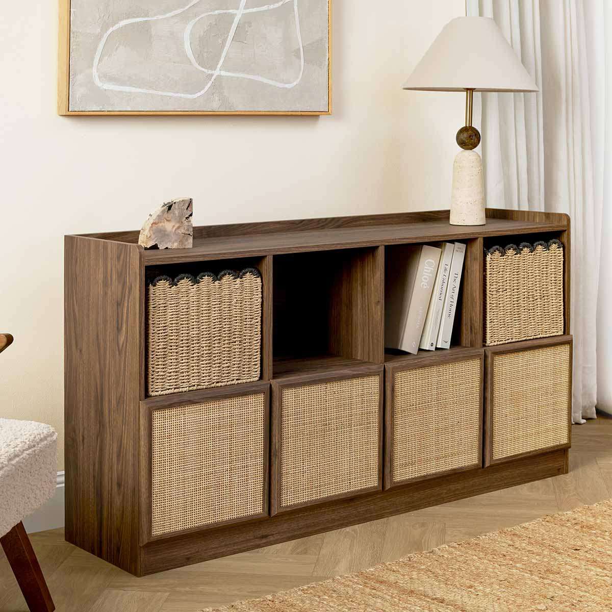 Noosa Rattan Cube Storage Bookcase  - Walnut