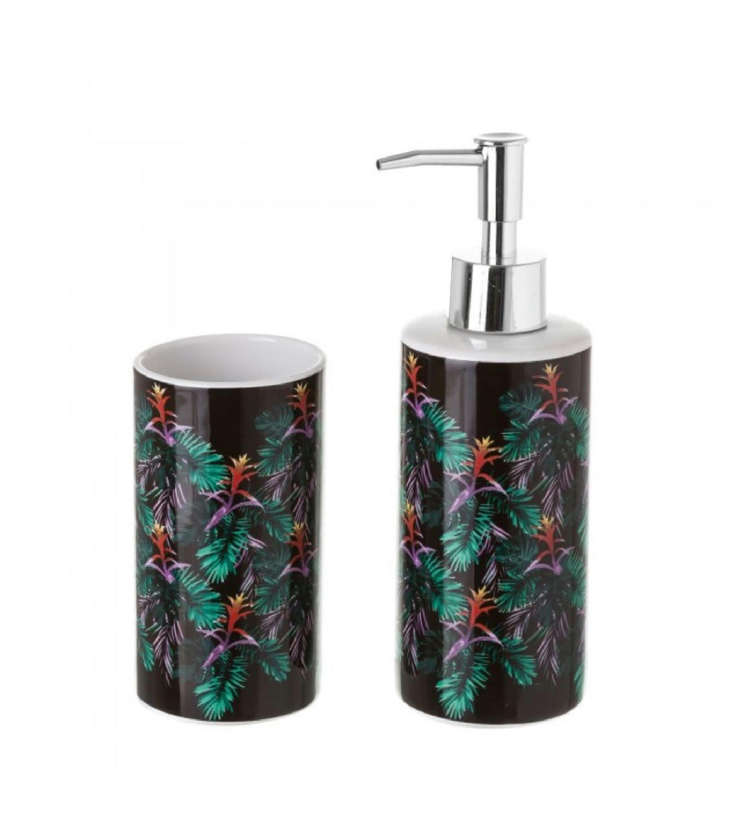 FEUILLAGE GUZMANIA - Set de salle de bain distributeur savon + verre