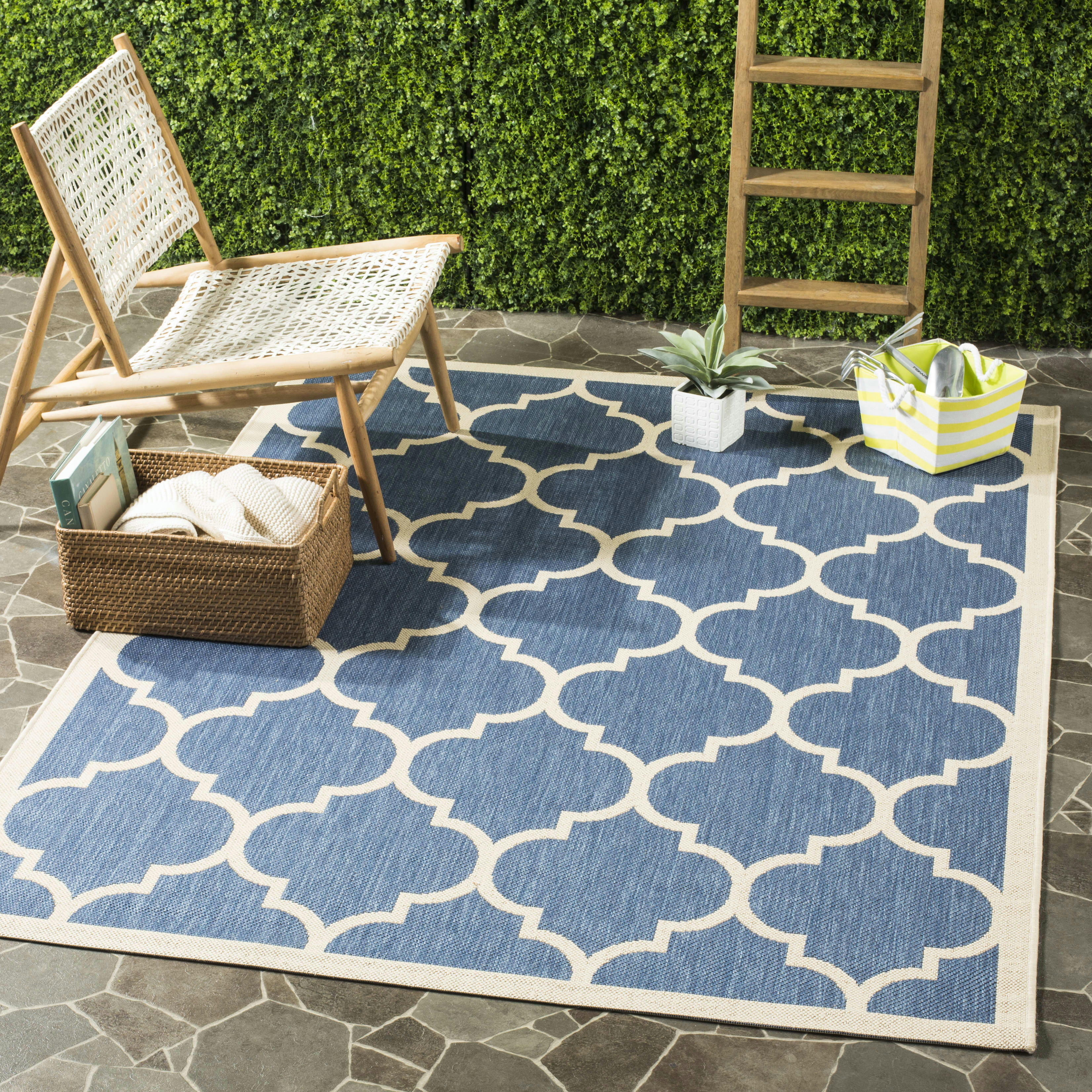 COURTYARD - Tapis interieur & exterieur en bleu & beige, 201 x 290 cm