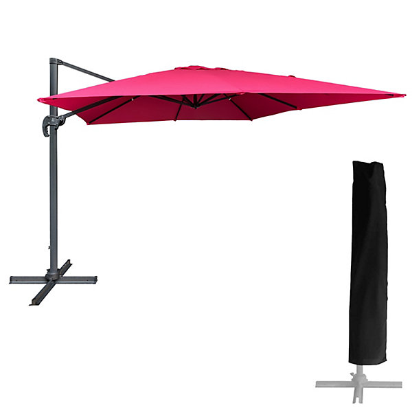 Parasol déporté MOLOKAI carré 3x3m fuchsia   housse - HAPPY GARDEN