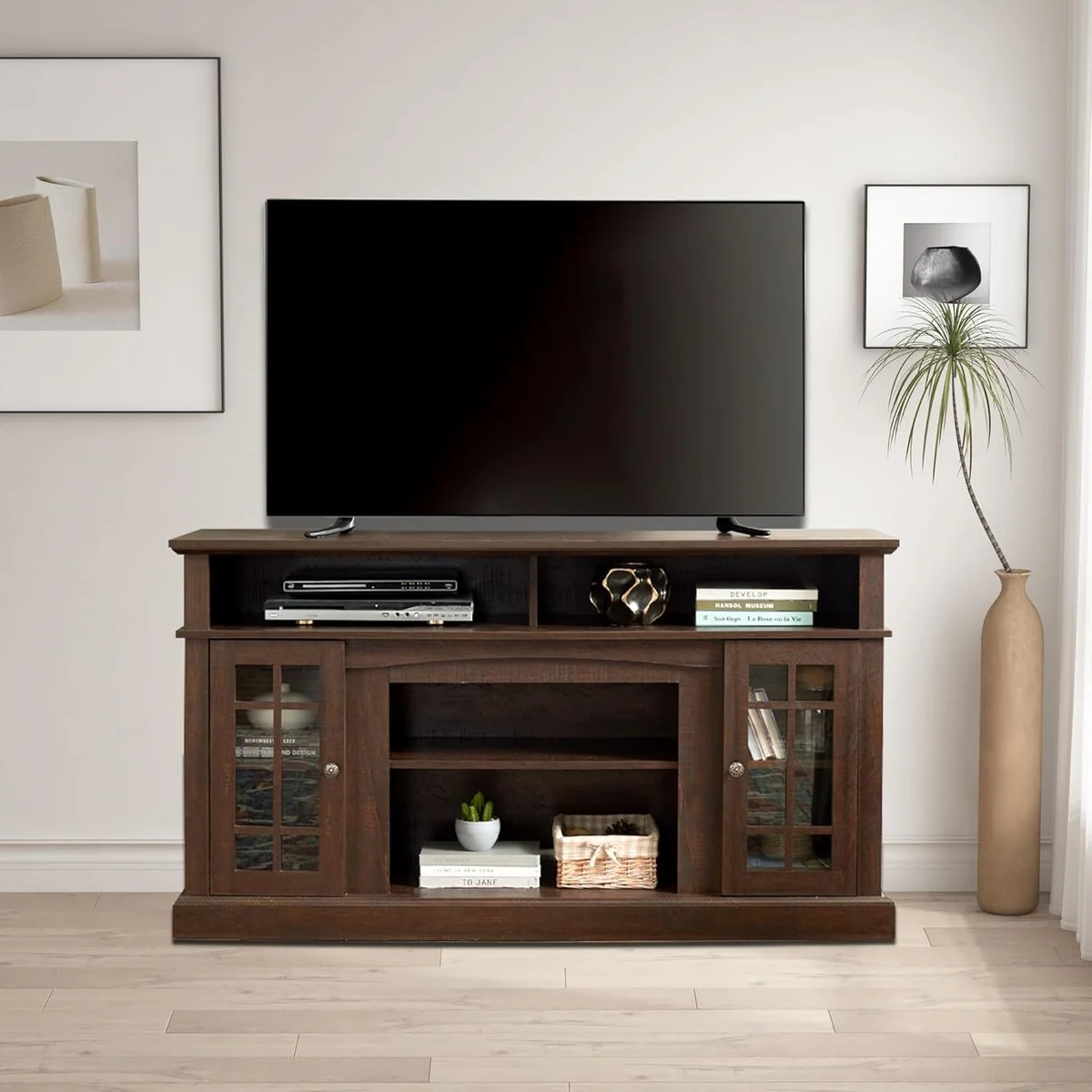 Roomfitters Classic TV Media Stand, Modern Entertainment Console, Up to 65 TV, Open & Closed Storage Space