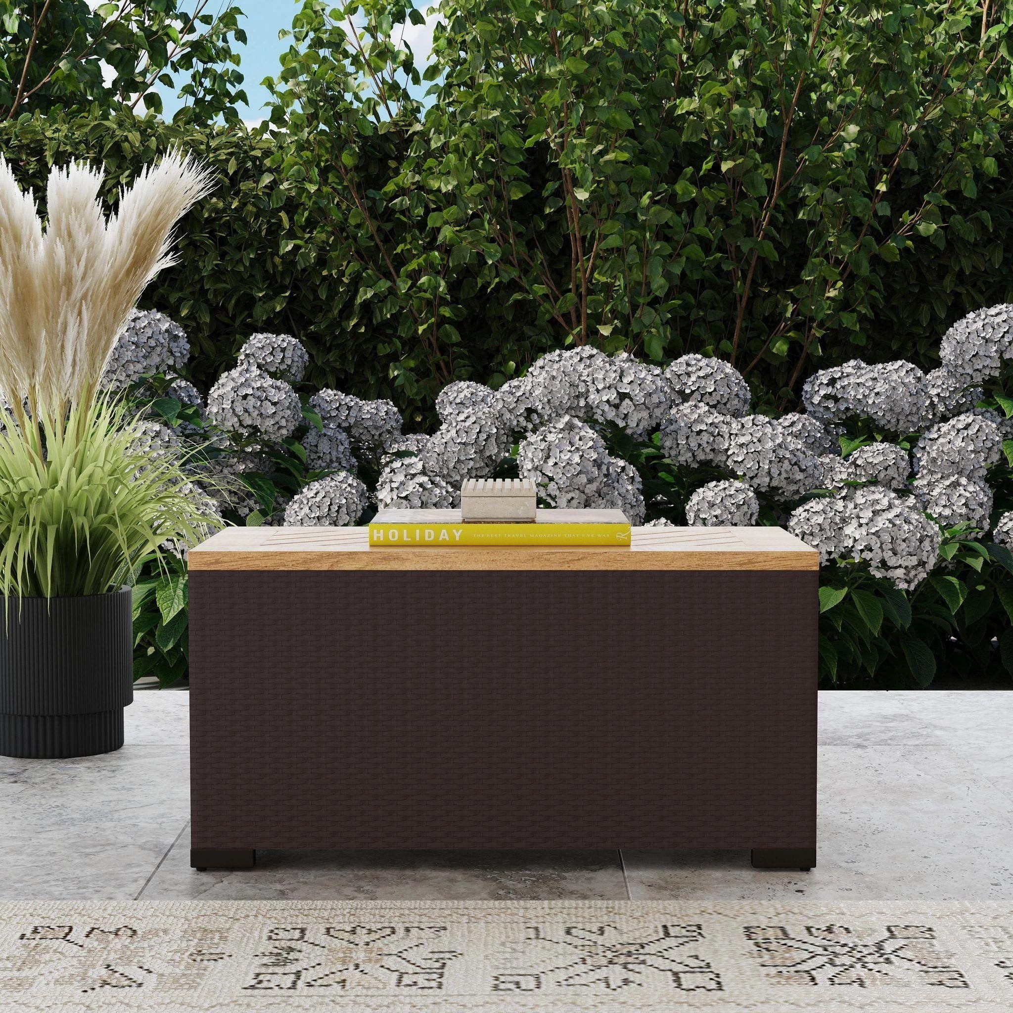 Palm Springs Brown Rattan Outdoor Storage Table - 32 x 17 x 16