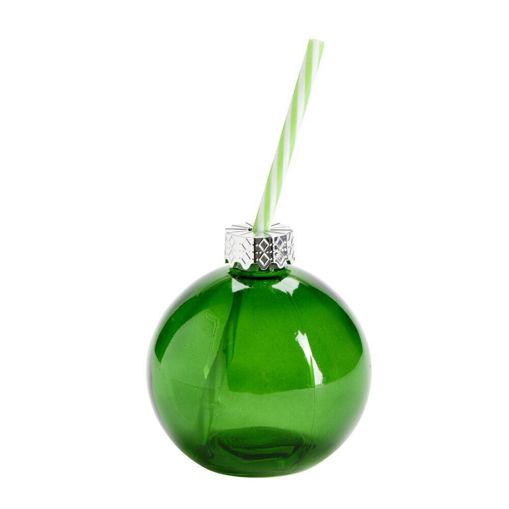 Verre forme boule de No&euml;l 375ml avec paille intégrée (2 modèles)