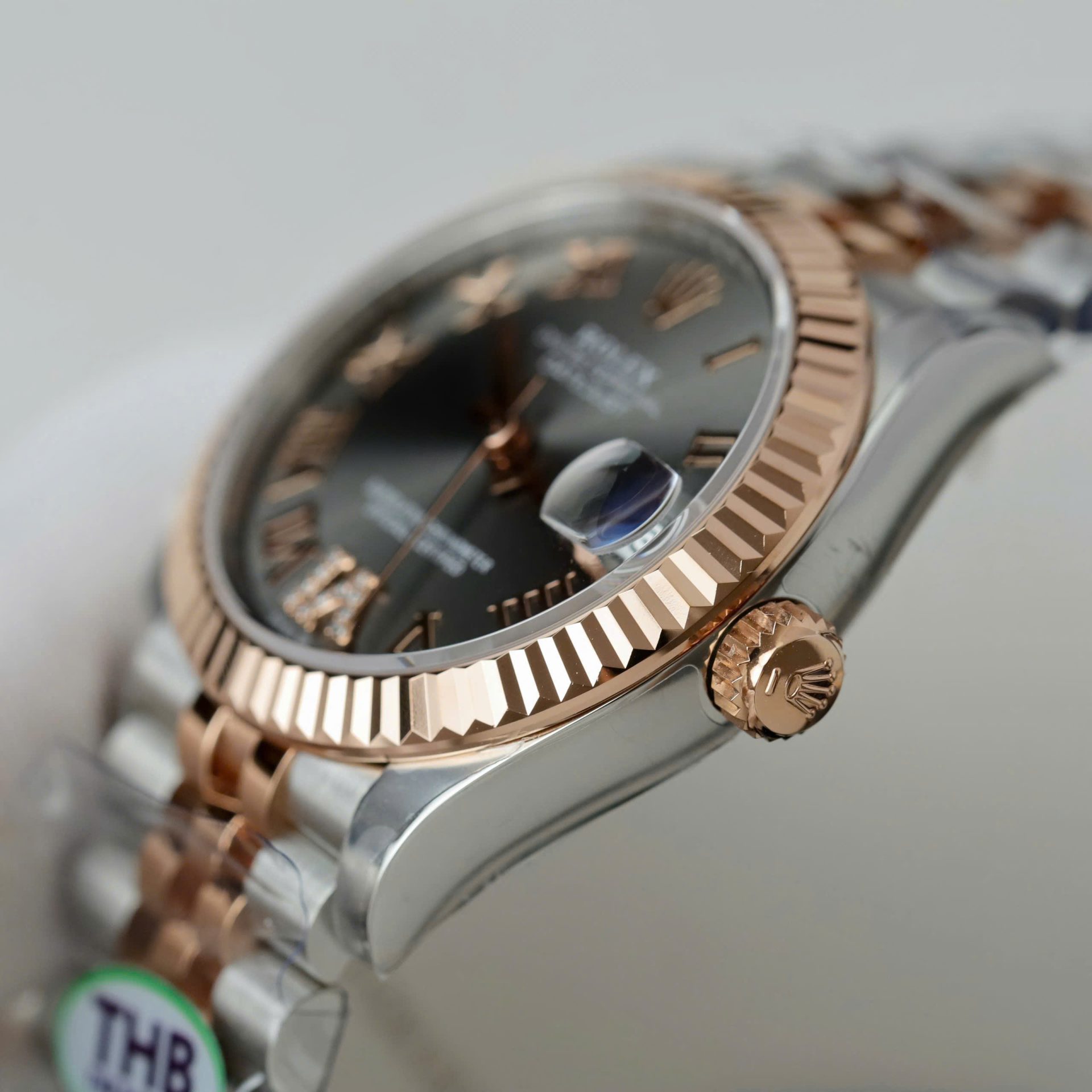 Rolex Datejust SS/RG Plated Grey Dial CZ Diamonds 31mm Jub THBF Replica