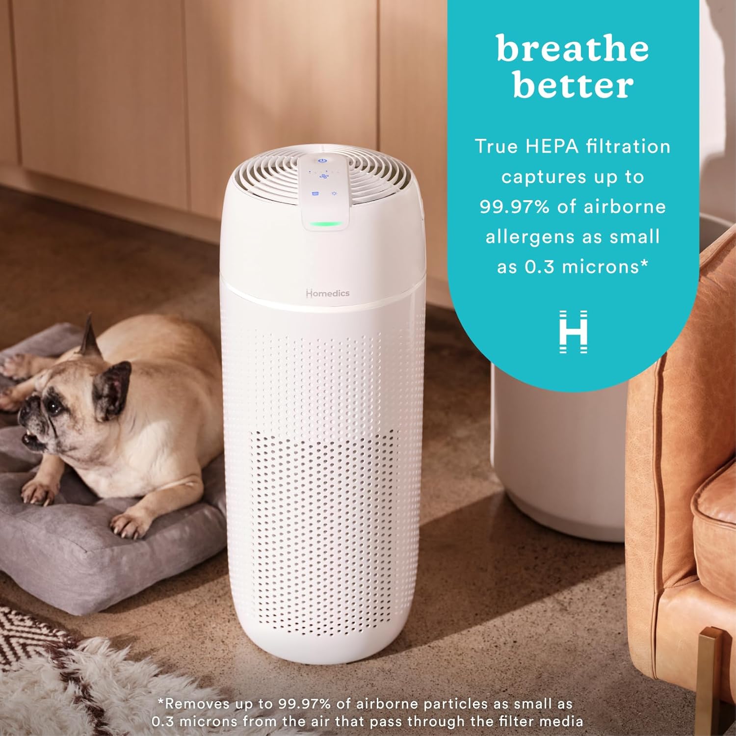 Homedics Air Purifier, 4-in-1 Tower for Extra Large Rooms up to 1,692 Square Feet, 99% HEPA-Type Filtration for Smoke, Allergens, Pollutants, Dust and Pet Dander with UV-C Technology