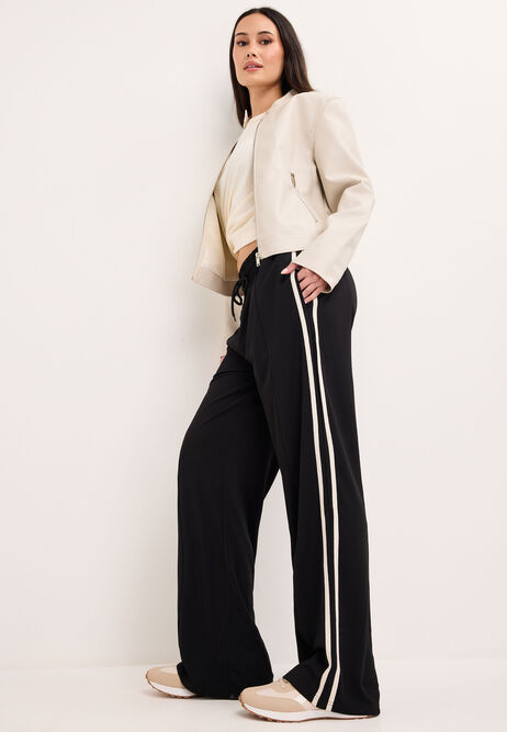 Womens Black Side Stripe Wide Leg Joggers