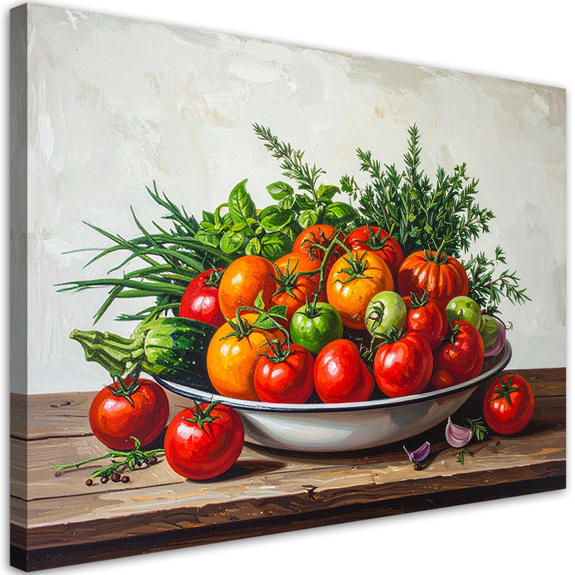 Obraz do kuchni jadalni restauracji, Martwa natura pomidory i zioła 30x20