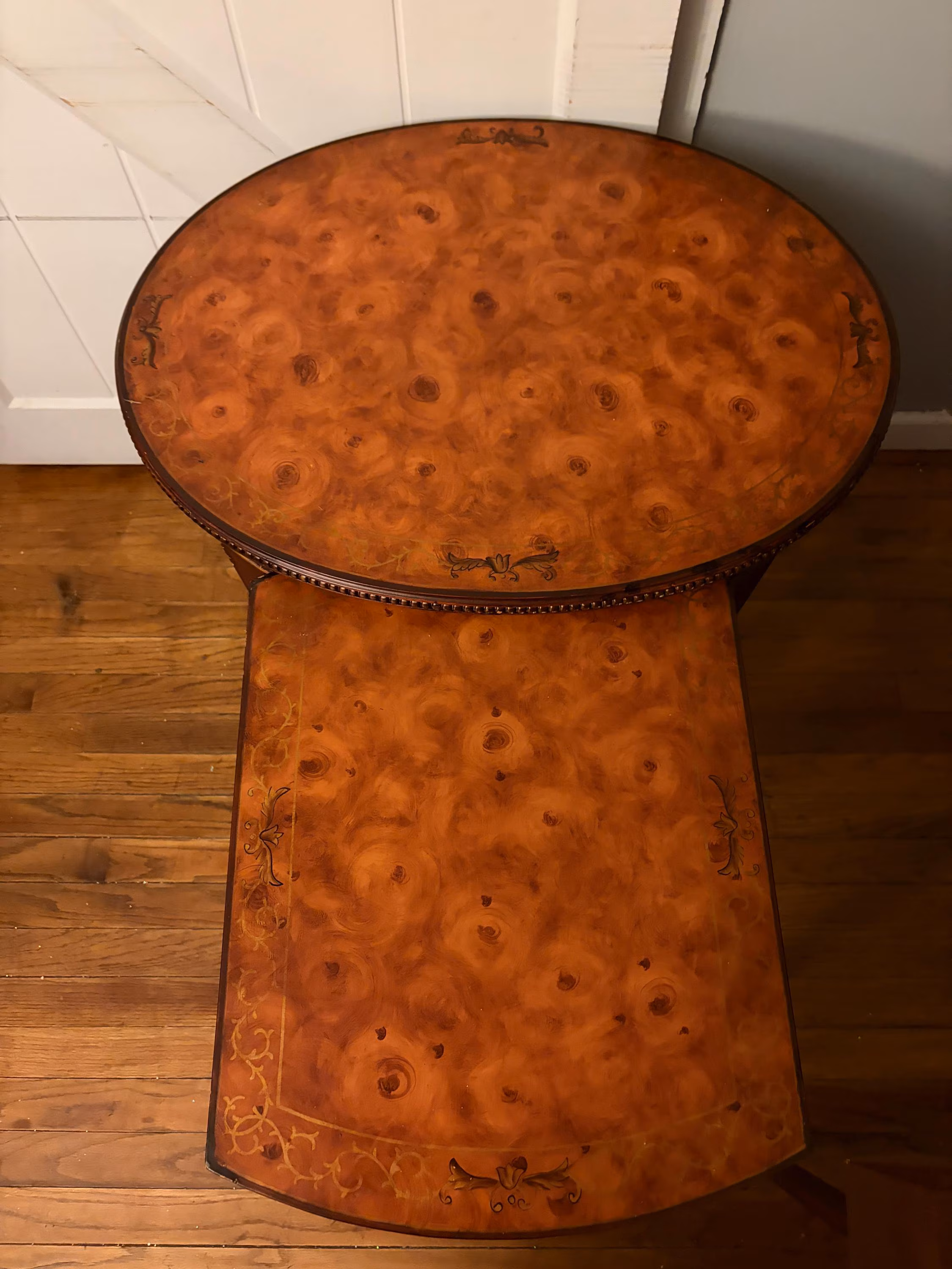 Vintage Burl Walnut Nesting or Pull-Out Accent Table (Baker Furniture)