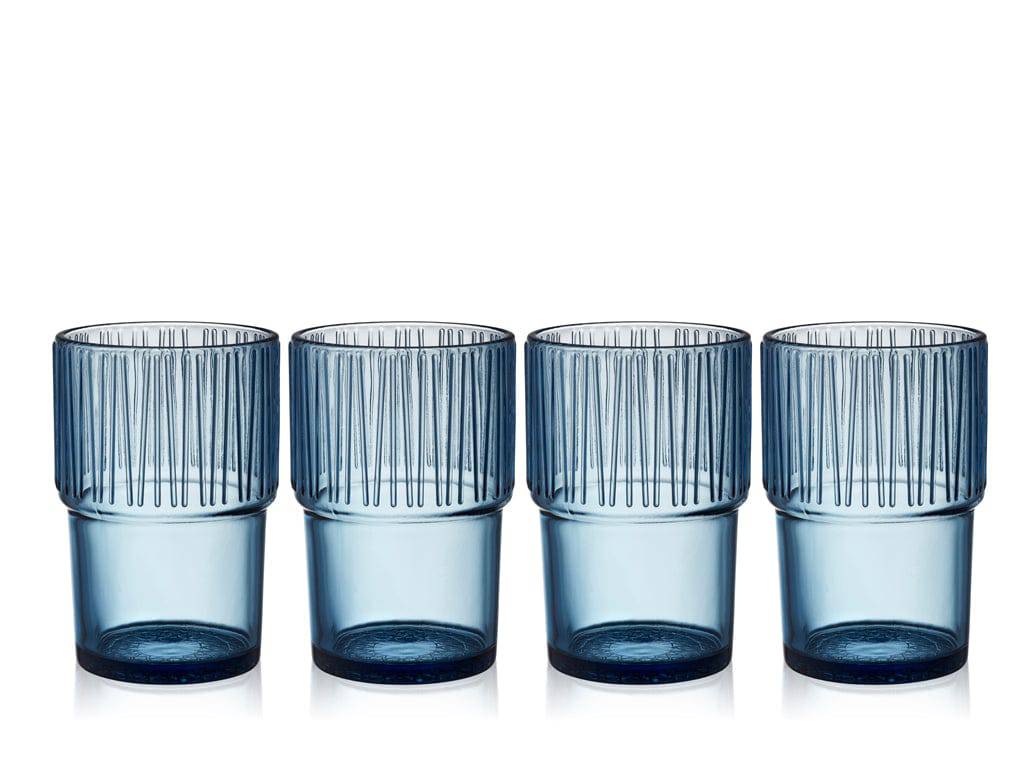 Bitz Waterglas Kusintha 280 ml - kleur Blauw - set van 4 stuks - stapelbaar