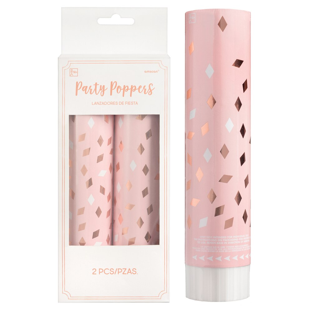 Blush Birthday Confetti Poppers, 8-in, 2-pk