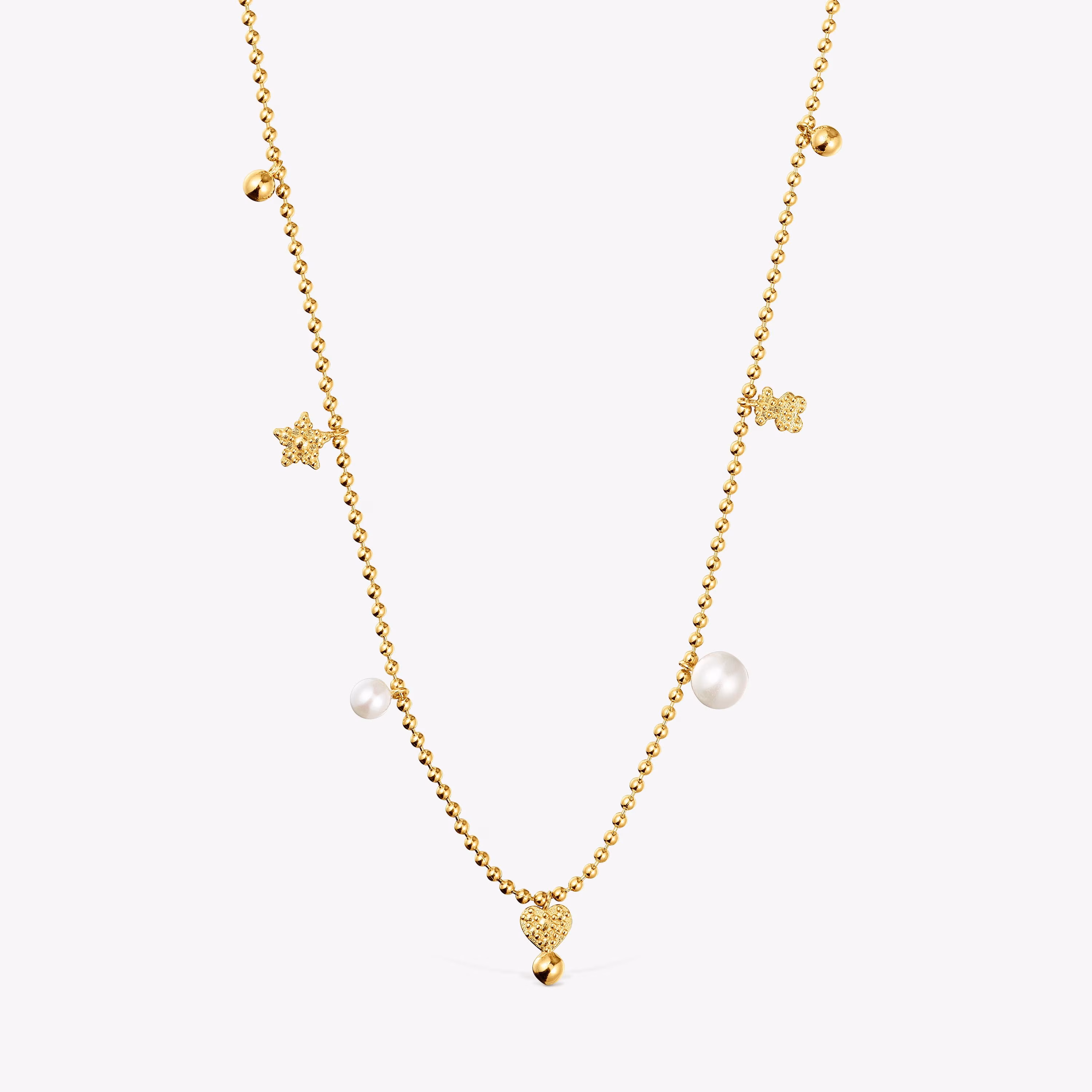 Collar corto con baño de oro de 18 kt sobre plata, perlas cultivadas y motivos TOUS Grain