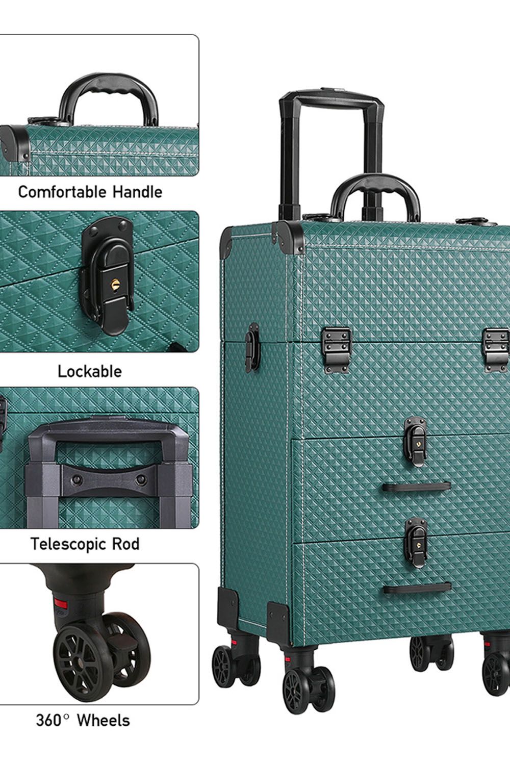 Living and Home 3 in 1 Rolling Cosmetic Train Case Trolley Case for Hairdressing Beauty
