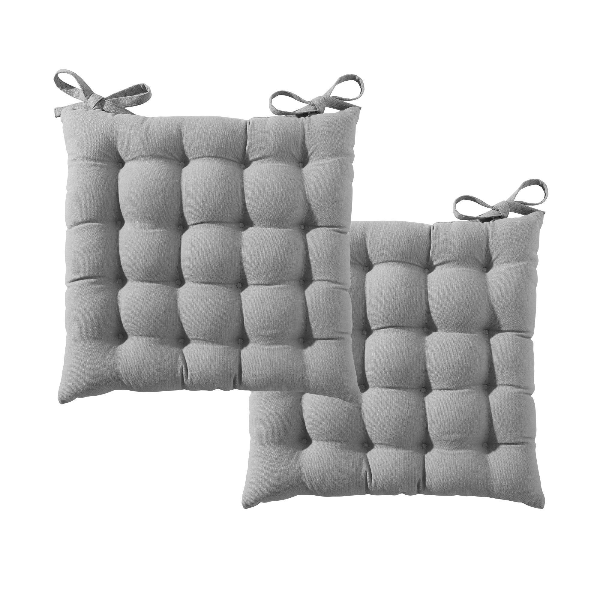 SEIZE - Lot de 2 galettes de chaise 40x40 gris en coton