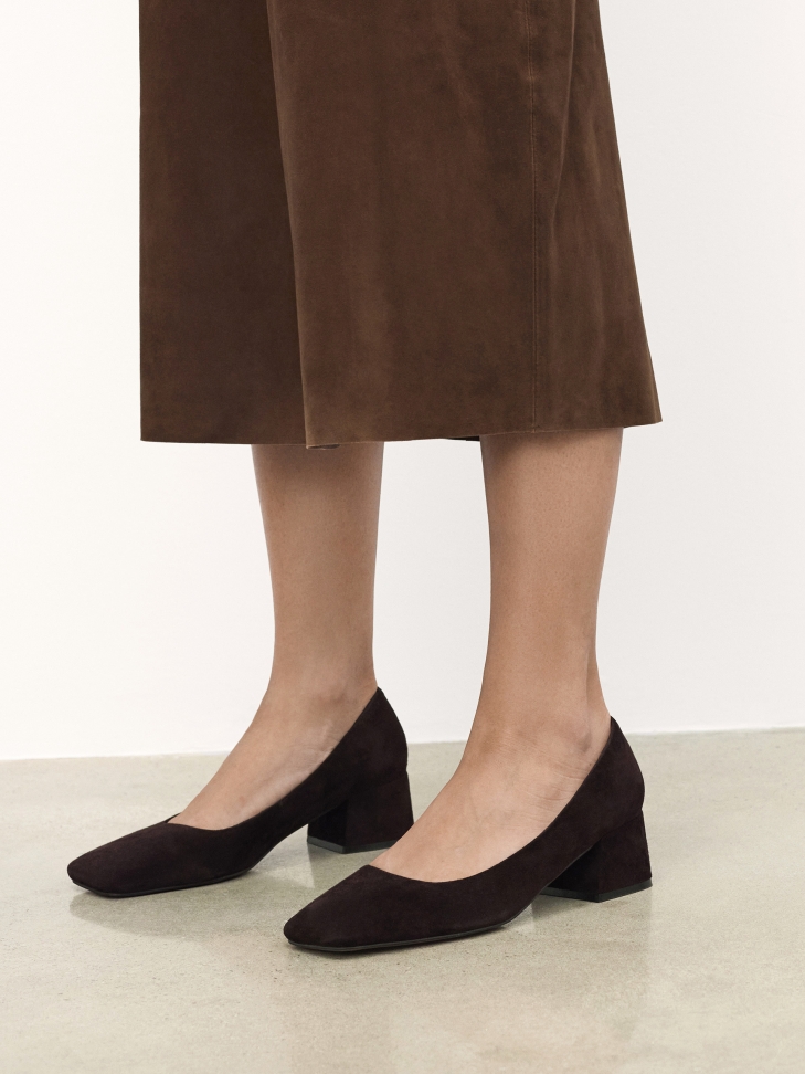 Brown suede pumps