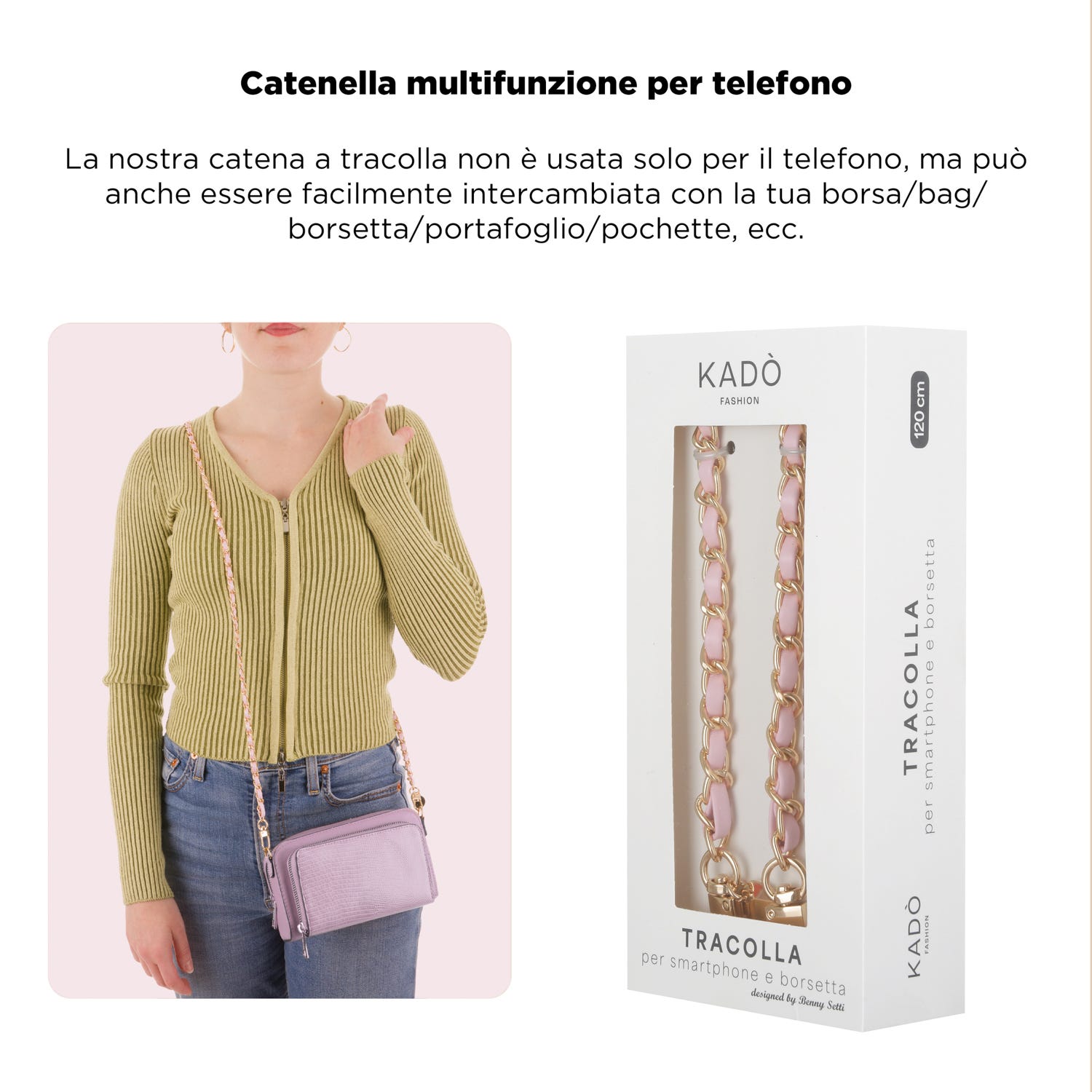 Tracolla smartphone e borsetta rosa oro 120 cm – Fashionally