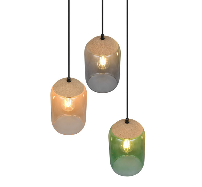 Lampa wisząca czarna-dymiona-bursztynowy-zielona CORK 3xE27x10W Trio