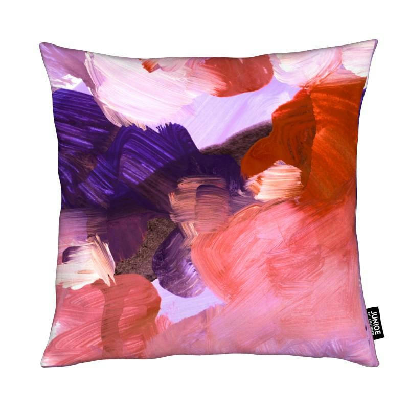 ABSTRACT PAINTING V - Coussin en microfibre en rose & rouge 30x30